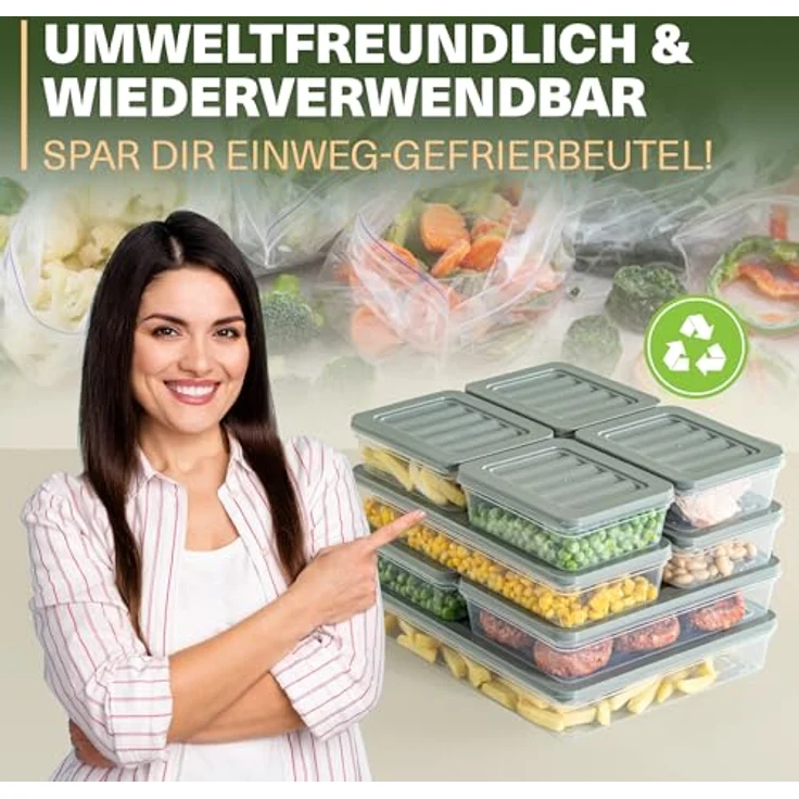 VIWARES Stapelbare Gefrierdosen 9er Set, Lebensmittellagerung für Kühlschrank und Gefrierfach, Frostfest bis -25°C, wiederverwendbar, Grau – Bild 5