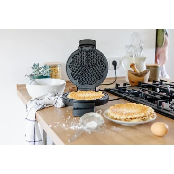 Steba XL-Waffel WE 3 XL, Waffeleisen für 5 Herzwaffeln, Antihaftbeschichtung, stufenlose Temperaturreglung, PFAS-frei - Steba 18,5 cm, fettarmes Backen – Bild 3