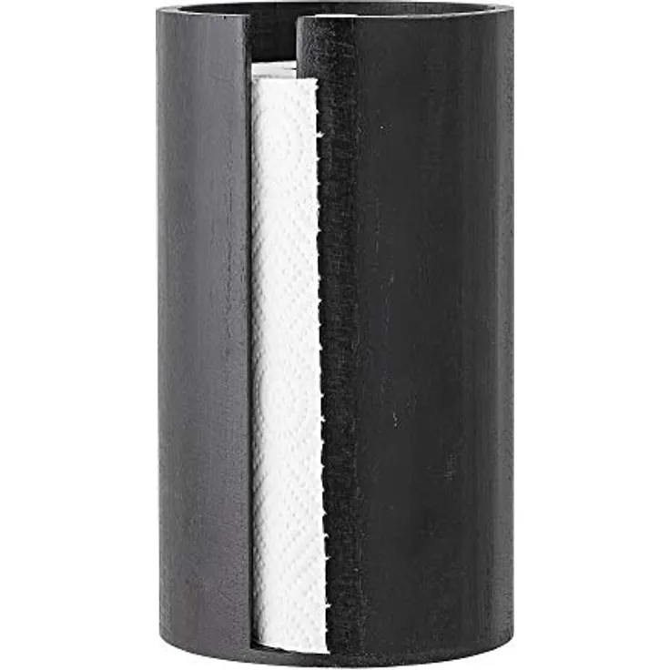 Bloomingville Celian Küchenrollenhalter, Schwarz, aus Paulownia-Holz, D14,5xH25,5 cm