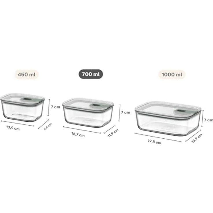 Mepal EasyClip Glasbehälter, luftdichte Meal Prep Box mit Schiebeverschluss, 700 ml, geeignet für Mikrowelle, Dampfgarer und Ofen, Nordic sage – Bild 3