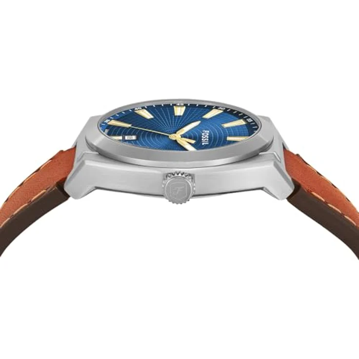FOSSIL Herren Analog Quarz Uhr FS6115, 42 mm, braunes Lederarmband, blaues Sunray-Zifferblatt, 50 m wasserdicht – Bild 5