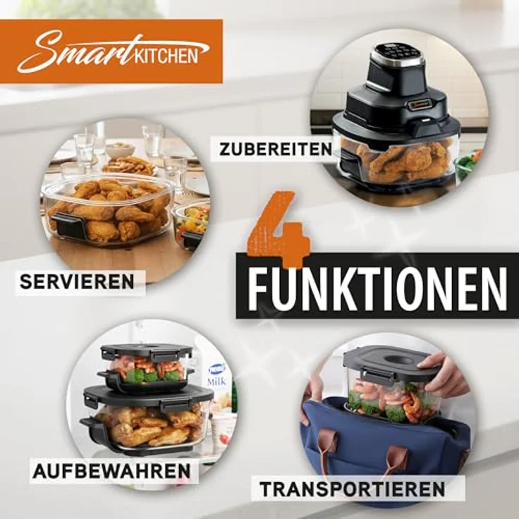 Telewelt Heißluftfritteuse 4-in-1 mit Temperatursteuerung, Timer und automatischer Abschaltung, Schwarz, 5,5 Liter – Bild 2