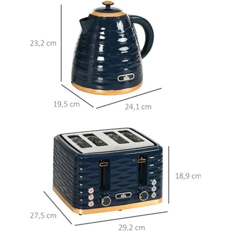 HOMCOM Kocher-Toaster-Set, 1,7 L Wasserkocher und 4-Scheiben-Toaster, Blau, mit präziser Temperaturregelung und sieben Bräunungsstufen – Bild 7