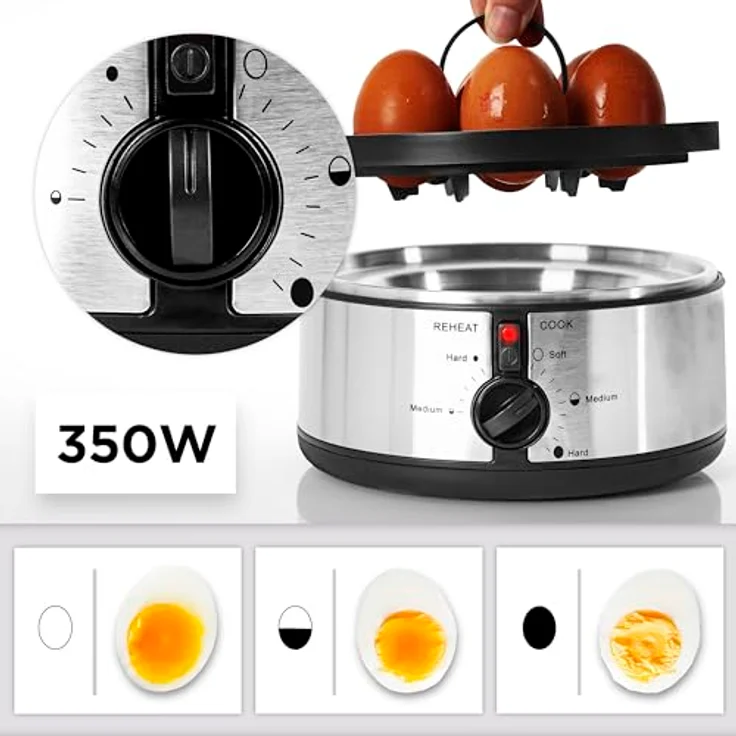 Duronic EB35 BK Eierkocher, für bis zu 7 Eier mit Härtegradeinstellung, Edelstahl, 350 Watt – Bild 3