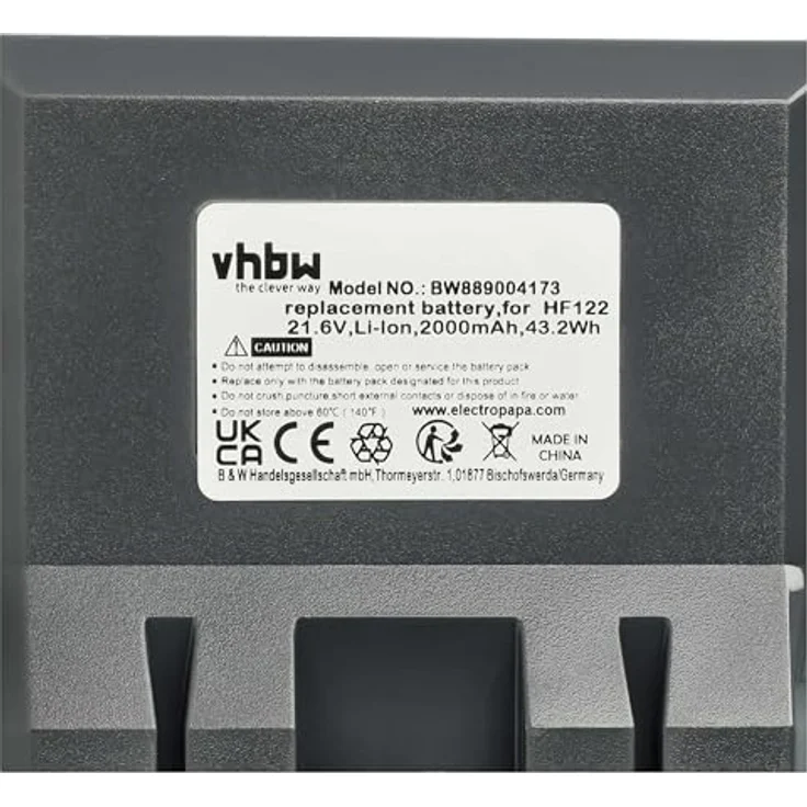 vhbw Akku kompatibel mit Hoover HF1, HF1 Home, HF122GPT, HF100, HF122RH, 2000 mAh, 12,6 V, Li-Ion, schwarz – Bild 5