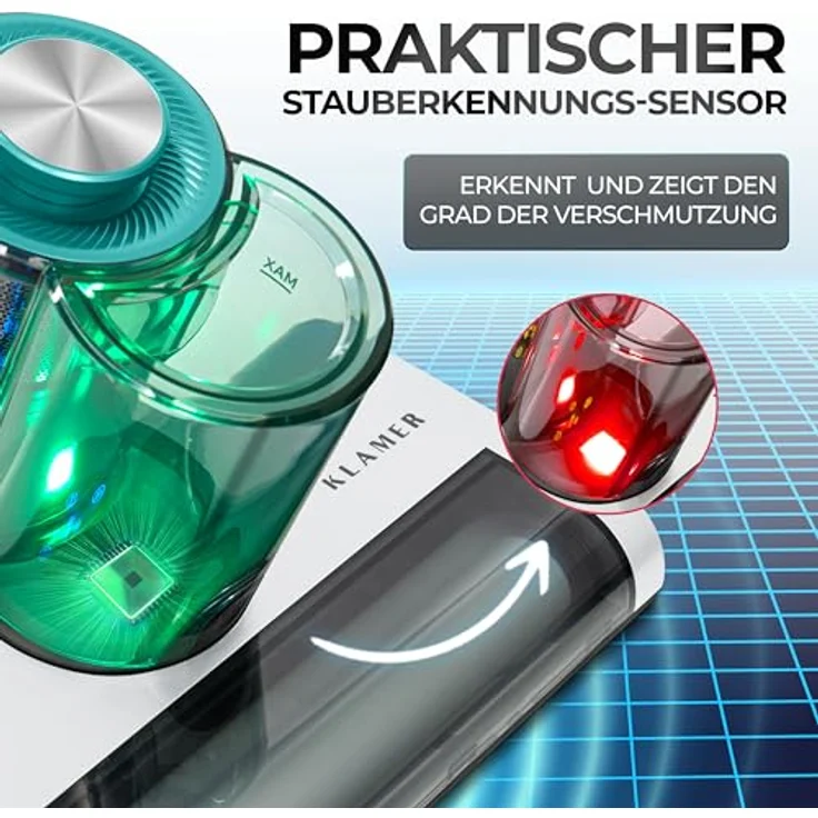 KLAMER Milbenstaubsauger UV-Licht, 18kPa & 450W, beutellos mit Milben-Sensor, Ultraschall, HEPA-Filter, entfernt 99,9% Milben und Allergene – Bild 7