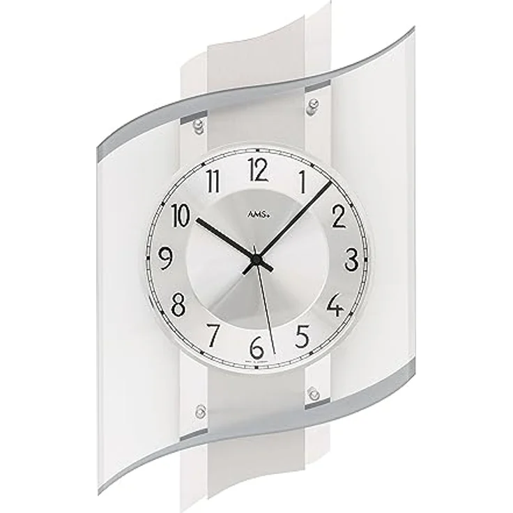 AMS Wanduhr 5516, Funkwanduhr mit bedrucktem Mineralglas in Silberfarben – Bild 2