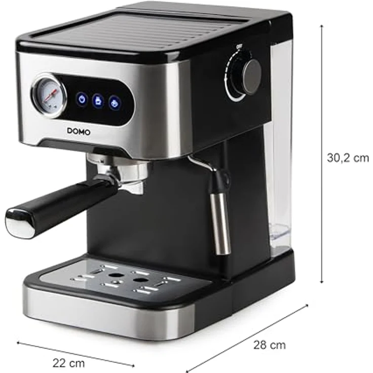 DOMO DO1138K Espressomaschine mit Manometer - 20 Bar - Edelstahl/schwarz - Leistungsstarke ULKA-Druckpumpe, PID Temperature Control – Bild 3