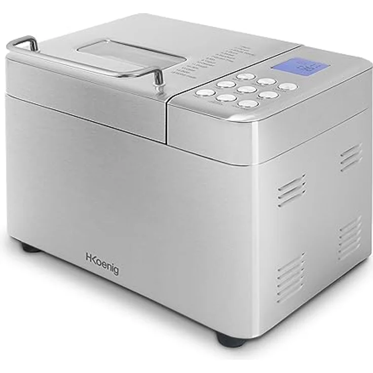 H.Koenig BAKE440 Brotmaschine, 15 Programme, 3 Brotgrößen, bis zu 1 kg Brot, Startvorwahl/Warmhaltefunktion, Müsli-Spender, abnehmbarer Behälter, antihaftbeschichtet, LCD-Display, 600 W – Bild 2