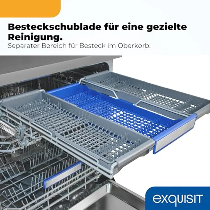 Exquisit GSP9616-450B, Stand-/Unterbau-Geschirrspüler mit 16 Maßgedecken, Energieklasse B, 45 dB, 8 Programme, Besteckschublade, Halbe Beladung, inox – Bild 8