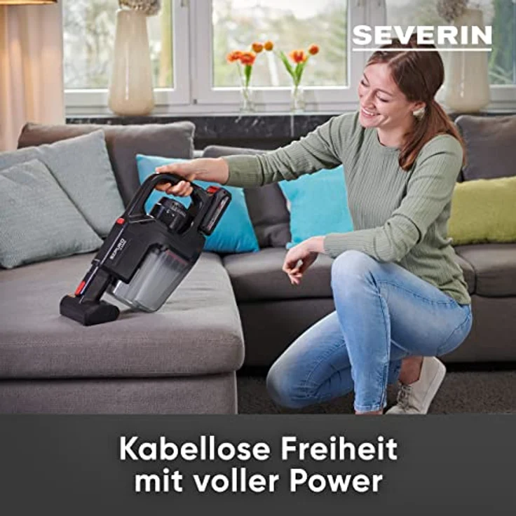 Severin HV 7186 Sepuro Pro Handstaubsauger, 60 min Akkubetrieb, beutellos, HEPA-Filter, anthrazit-rot – Bild 3
