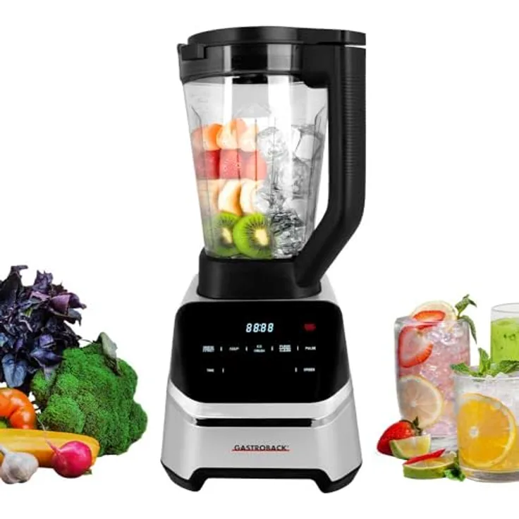 GASTROBACK Standmixer Hochleistungsmixer 2000 Watt, 2L Tritanbehälter, 40.000 UPM, 7 Programme für Smoothies, heiße Suppen und Eiswürfel, BPA-frei, leises Touch-Display