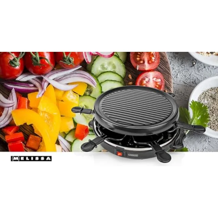 Melissa 16300032 Raclette Schwarz, 800 Watt Gourmet-Set für bis zu 6 Personen mit abnehmbarer Grillplatte 29 cm – Bild 11