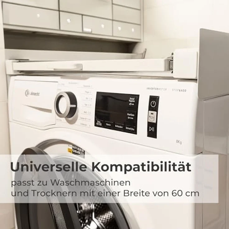 osoltus Universal Verbindungsrahmen Waschmaschine/Trockner mit Ausziehgestell - Stabil für den Wäschetrockner geeignet, in universellem Abalage, bequemer für Wäschmäschinen und Trocknerfasllenen. – Bild 5