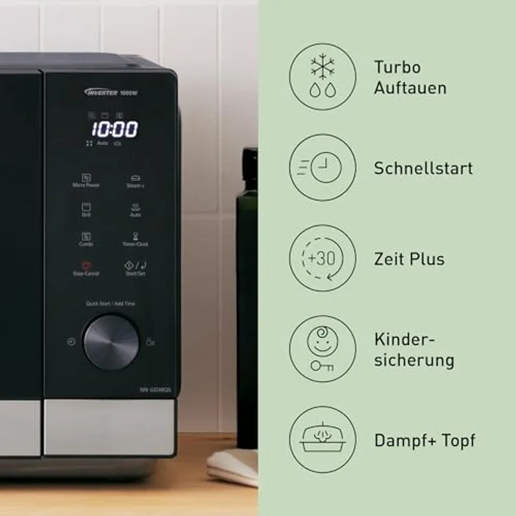 Panasonic NN-GD38QSEPG, Mikrowelle mit Grillfunktion, 29 l, Inverter Technologie, inkl. 4-in-1 Dampf + Topf – Bild 9
