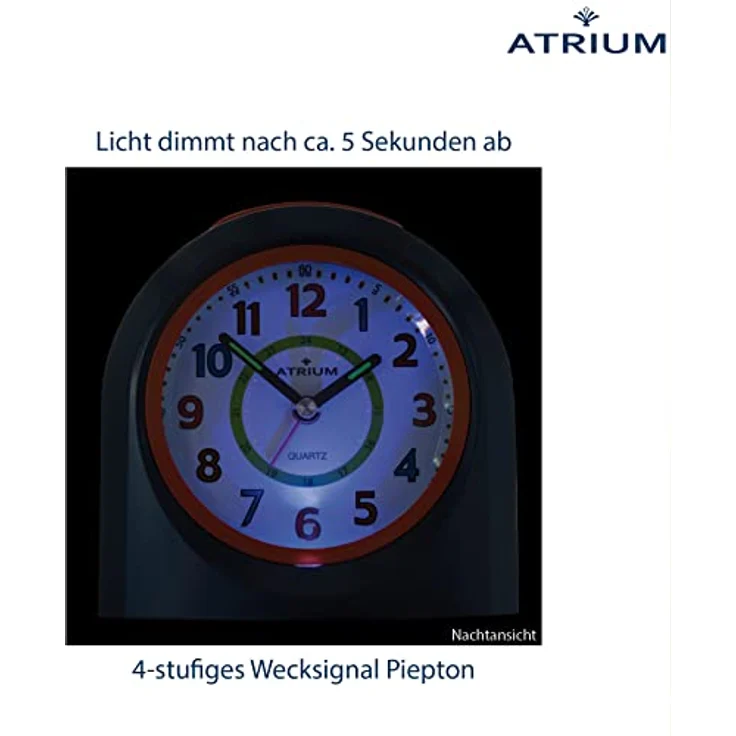 Atrium Kinder Wecker Analog Quarz mit Licht und Snooze, Dunkelblau Orange, 4-stufiges Wecksignal, großes Zifferblatt, LED-Nachtlicht – Bild 5
