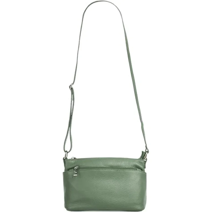 Cluty Umhängetasche, echt Leder, Made in Italy, 15 cm x 27 cm, klassisches Design, mit Reißverschlussfächern – Bild 7