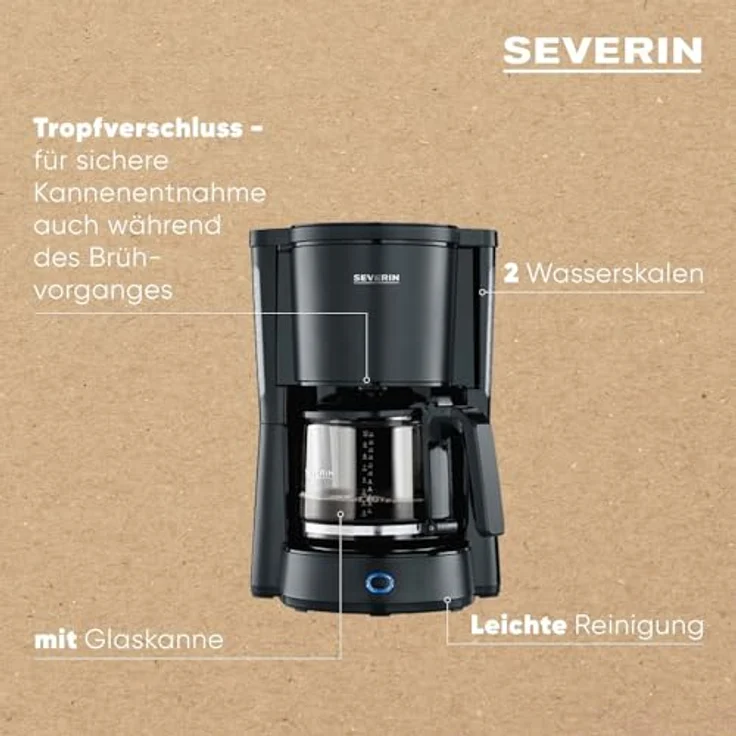 SEVERIN KA 9554 Kaffeeautomat Type, 1000, Edelstahl, 1.25 liters, schwarz-matt – Bild 4