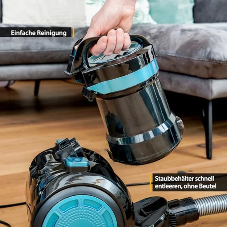 TZS FIRST AUSTRIA Bodenstaubsauger, 800 W, Beutellos, HEPA Filter, 2L, Petrol/Schwarz – Bild 6