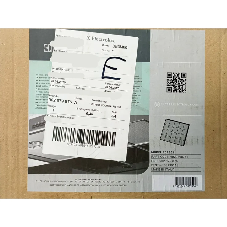 Zanussi ecfb01 Dunstabzugshaubenfilter, Zubehör für Herdglocke, Zubehör für Kamin, Dunstabzugshaubenfilter, Schwarz, Kohlefaser, Zanussi, zhs92450 X A, zhb92670 X A, zhb62670 X A, 193 mm – Bild 3