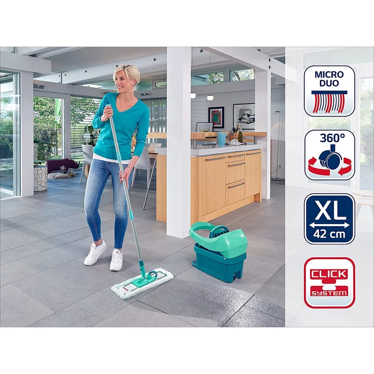 Leifheit Set Wischtuchpresse Profi XL mit Rollen und Bodenwischer, 8 L Eimer, Micro duo Wischbezug, 42 cm Wischbreite (55096) – Bild 5
