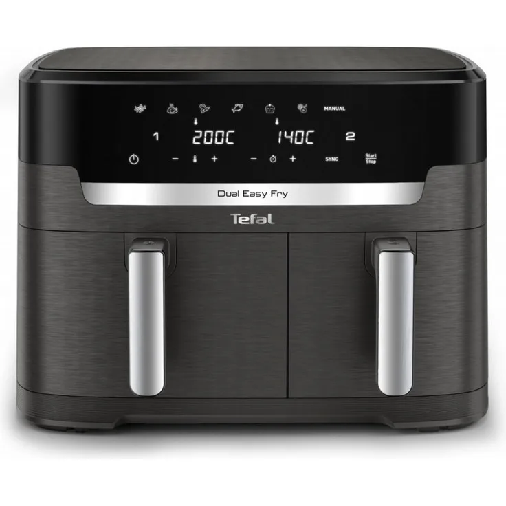 Tefal EY942H Dual Easy Fry XXL Heißluft-Fritteuse in grau, 11-Liter-Doppelkammer, schnelle Zubereitung in unter 15 Minuten