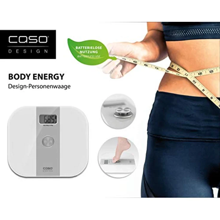 CASO Body Energy, Design Personenwaage mit Body Energy Technologie, Digitalwaage, keine Batterien notwendig, umweltschonend und nachhaltig, bis 200 kg in 100 g Schritten – Bild 2