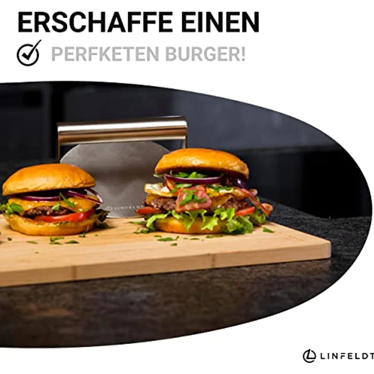 LINFELDT® Burgerpresse - Perfekter Burger Smasher | Smashed Burger Presse - Burgerpresse Edelstahl | Smash Burger Press, Burger Grill, Burger Patty Former, Bacon Presse, Fleischpresse – Bild 2