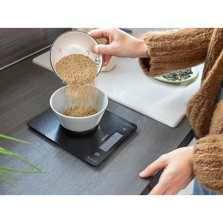 Soehnle Küchenwaage Page Comfort Mosaic, digitale Haushaltswaage mit großer Wiegefläche, bis zu 10kg (1-g-genau), schwarz – Bild 4
