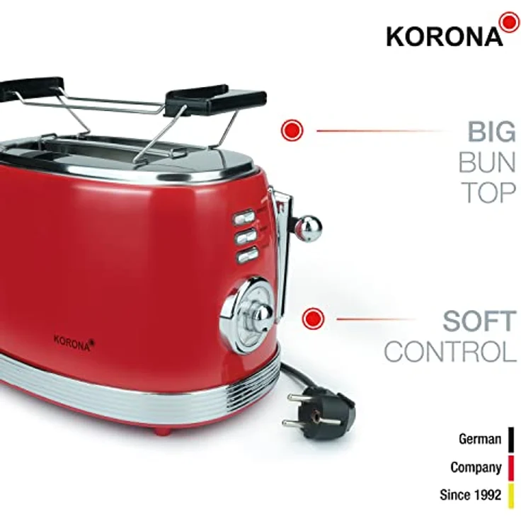 Korona Retro Toaster, 850 Wat, analoge Röstgradanzeige, 6 Bräunungsstufen, Vintage Design, rot – Bild 3