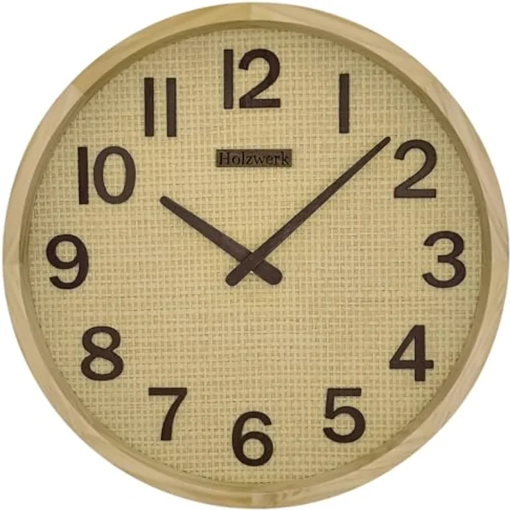 Holzwerk Funkwanduhr BOHO Rattan Design, analoge Wand Uhr mit nahezu lautlosem Uhrwerk, 30 cm, beige/braun