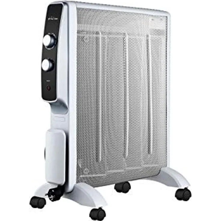 PURLINE MR2000W, Mica Wärmewelle Heizgerät 2000W mit einstellbarem Thermostat, leise, für Zuhause und Büro, weiß, mit Rollen