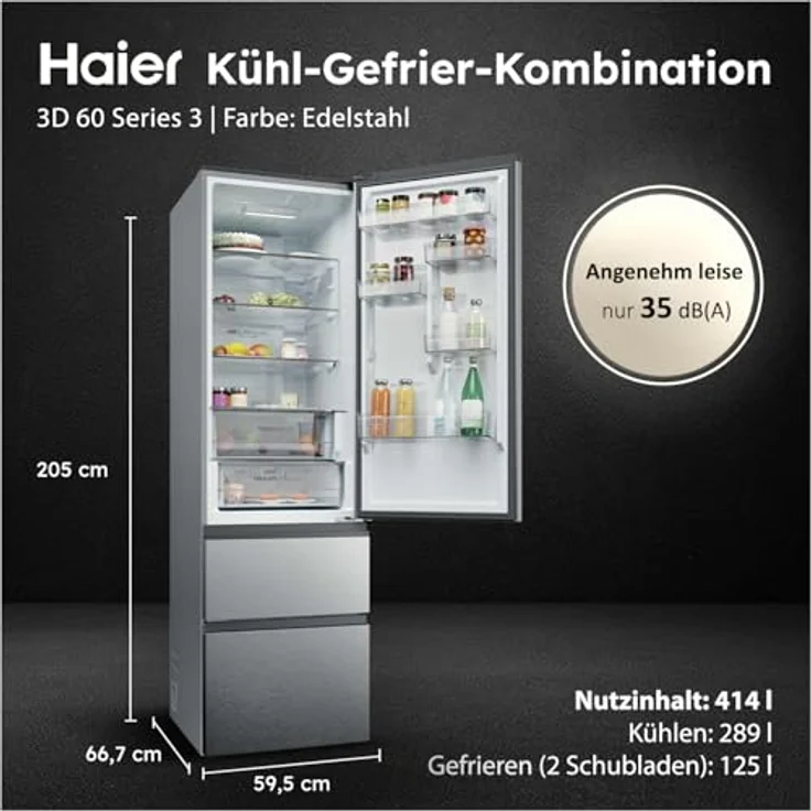 Haier HTR3620CNMG Kühl-Gefrierkombination, 414 l, Energieeffizienzklasse C, freistehend, Silber – Bild 2