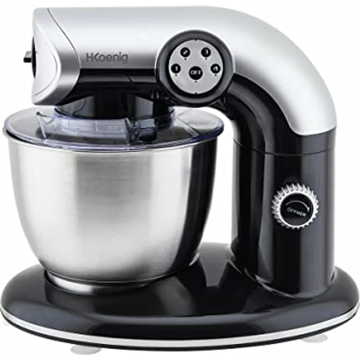 H.Koenig KM80 Küchenmaschine - 5 L Schüssel aus Edelstahl - bis zu 2kg Teig - 3 Aufsätze - 1000 W - 4 Geschwindigkeitsstufen - schwarz – Bild 3