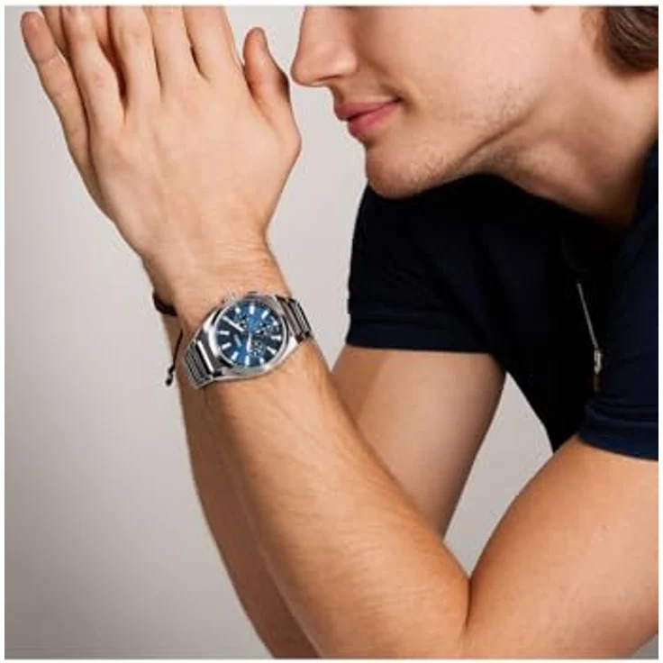 Fossil Herren Analog Quarz Uhr mit Edelstahl Armband FS6104, 44mm Gehäuse, blaues Zifferblatt, wasserdicht bis 50m – Bild 4