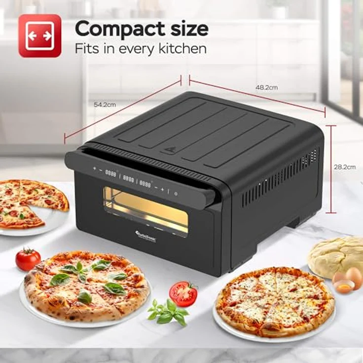 TurboTronic by Z-Line Pizzaliano TT-PO15, Minibackofen aus Edelstahl mit 2000 W Leistung, 430 °C in 2 Minuten, inkl. Pizzastein und digitale Steuerung – Bild 2