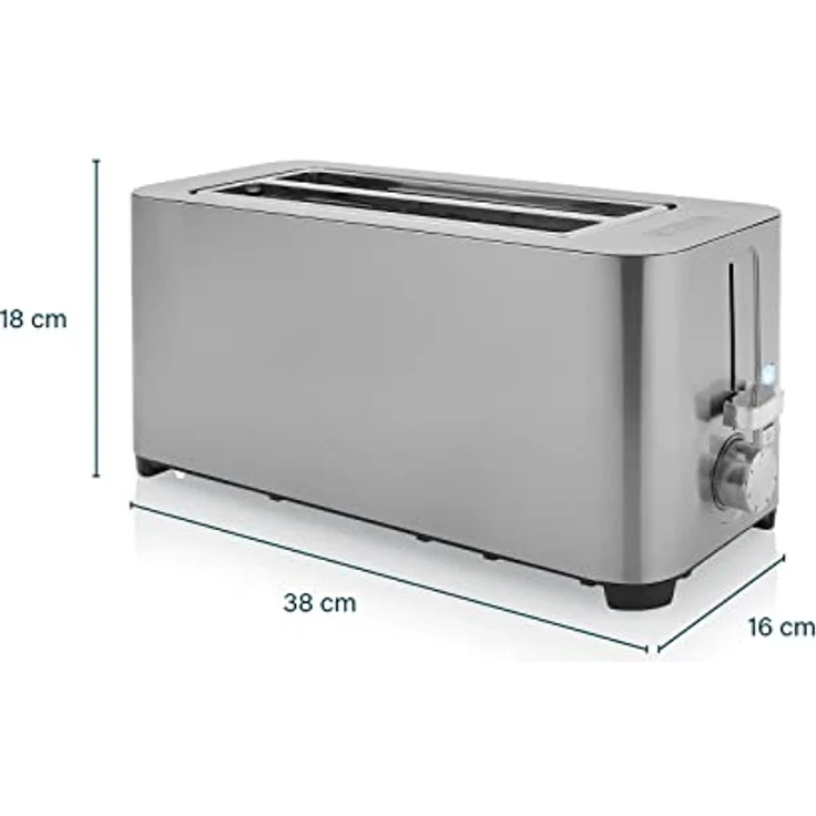 Princes 142402 Doppel-Langschlitztoaster, 2 lange Schlitze, 1400 W, Edelstahl, 4 kleine oder 2 große Scheiben, Brötchenaufsatz, 7 Bräunungsstufen, Krümelschublade, silber – Bild 4