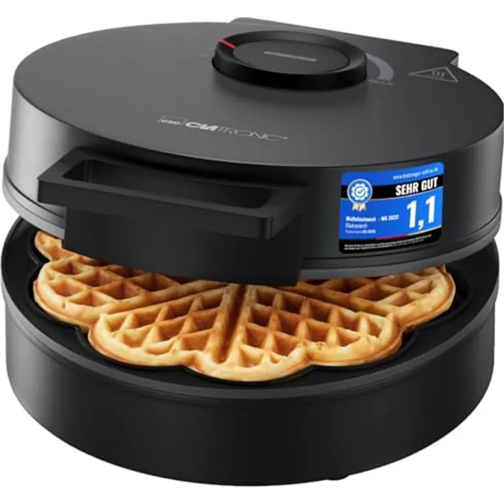 Clatronic WA 3832 Waffeleisen Herzform, 1200 W mit Antihaftbeschichtung und stufenlosem Bräunungsregler, schwarz