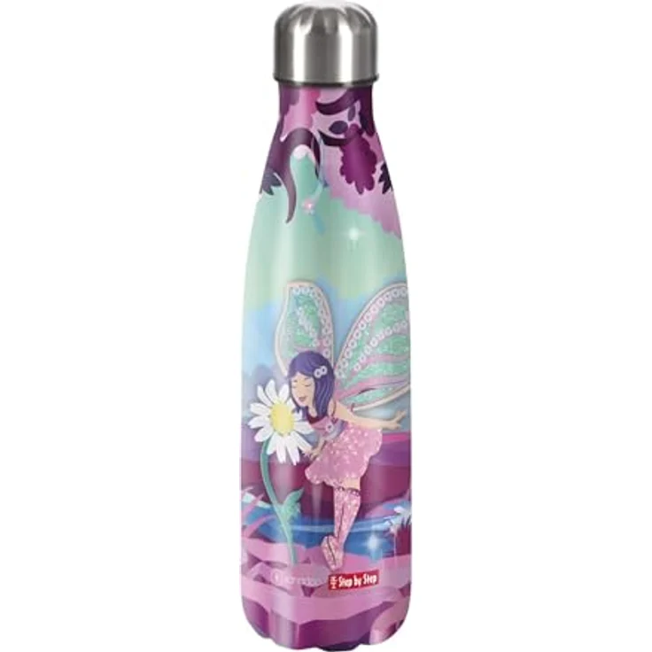 Step by Step Isolierte Edelstahltrinkflasche „Fairy Freya Beere, Fee, für kohlensäurehaltige Getränke, auslaufsicher mit Schraubverschluss, 100% recycelbar, für Schule und Freizeit, 0,5 Liter