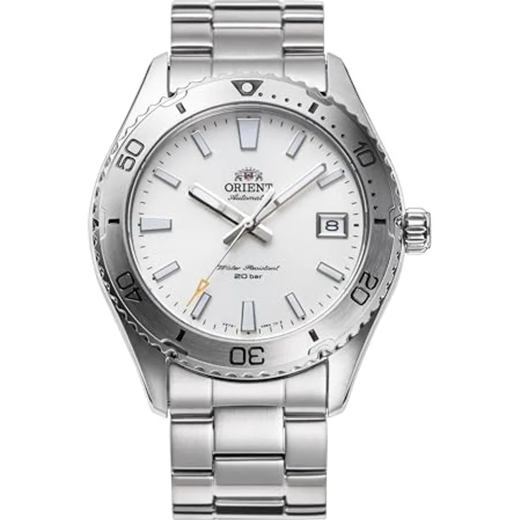 Orient Sportuhr RA-AC0Q03S10B, mechanische Armbanduhr mit 40 mm Edelstahlgehäuse, Saphirglas, weißem Zifferblatt und 20 ATM Wasserdichtigkeit