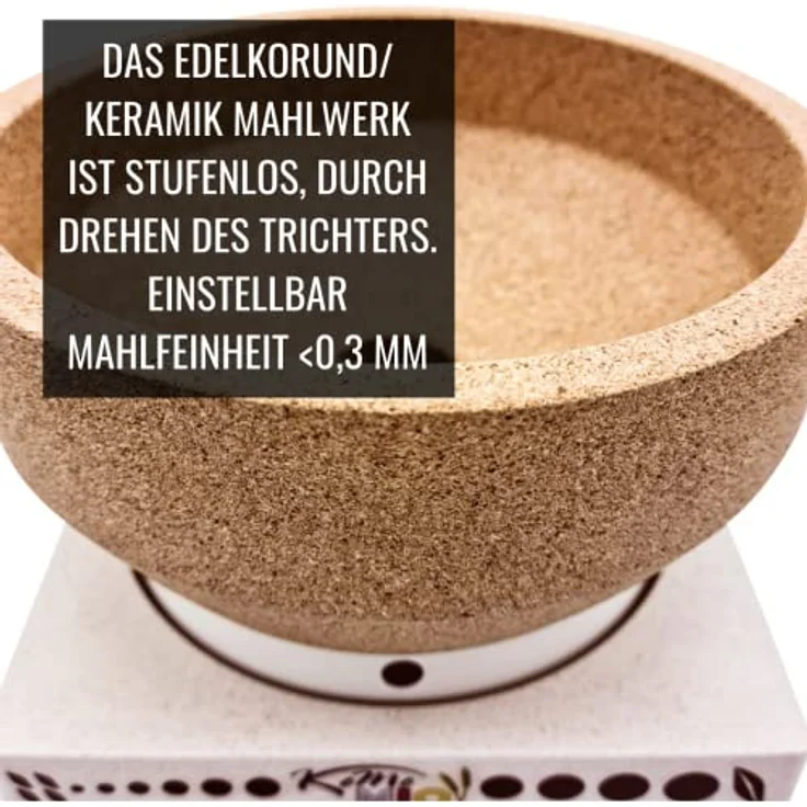 KoMo KoMoMio weiß mit Kork-Trichter | Made in Austria | Edelkorund und Keramik Mahlstein | frisches Mehl – Bild 5