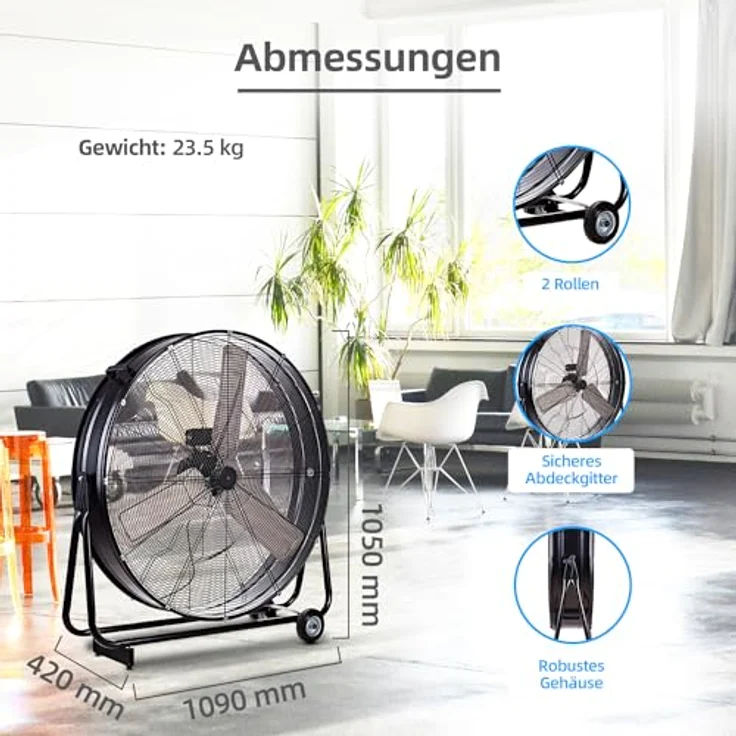 Be Cool BCIWM90CM Bodenventilator 90cm, 400W Industrie-Windmaschine mit 2 Geschwindigkeitsstufen, Schwarz – Bild 6