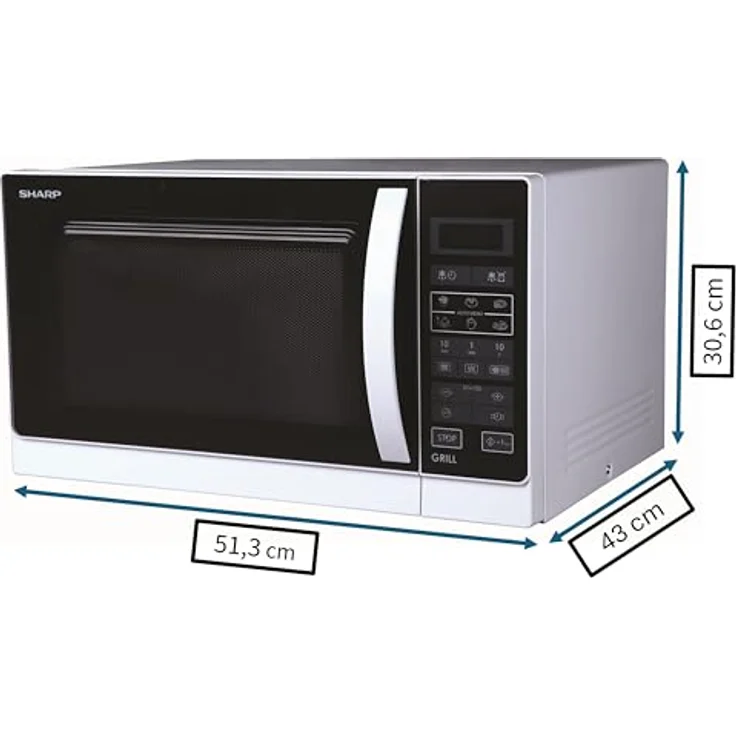 Sharp R742WW 2-in-1 Mikrowelle mit Grill, Standgerät, 25 Liter Garraum, 900 Watt, LED-Display, 8 Automatikprogramme, Gewichtgesteuertes Auftauen, Kindersicherung, Energiesparmodus, weiß – Bild 2