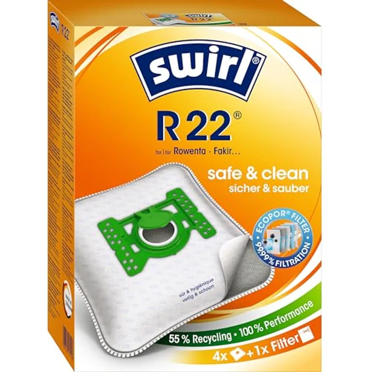Swirl R22 Airspace Staubsaugerbeutel, 4 Stück, MicroPor® Plus Anti-Allergen-Filter, ressourcenschonend, made in Germany – Bild 1