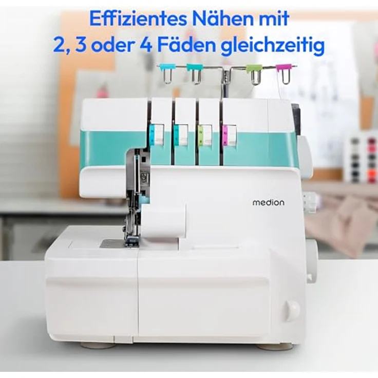 Medion® Overlock-Nähmaschine MD 19169, Teleskopfadenführung, 4 Fäden gleichzeitig, Nähen mit 2 Nadeln, Einstellbare Fadenspannung – Bild 5