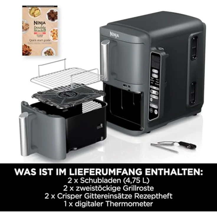Ninja Double Stack XL Air Fryer Heißluftfritteuse mit digitalem Thermometer, 9,5 L Airfryer, vertikal, 6 Kochfunktionen, 8 Portionen, Grau SL451EU – Bild 2