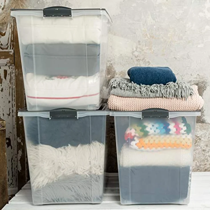 Rotho Compact Aufbewahrungsbox mit Deckel und Rollen, Kunststoff (PP recycelt) BPA-frei, blau/anthrazit, 70Liter – Bild 2