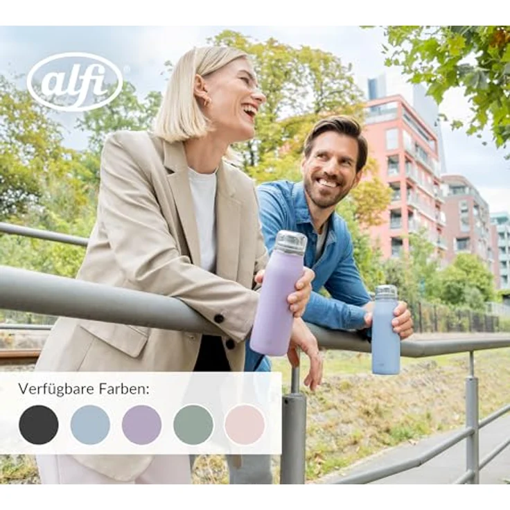 Alfi ELEMENT BOTTLE, Edelstahl-Trinkflasche 0,6l, spülmaschinenfest mit Free-Flow Trinksystem und intuitivem Schraubverschluss, mattiert – Bild 3