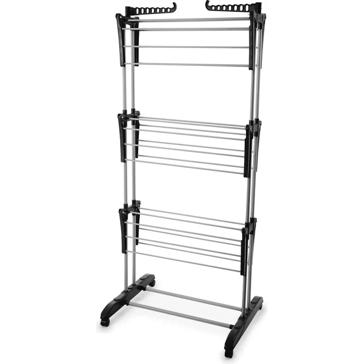 Evila Originals Hochwertiger Trockenständer, 100% Aluminium, Schwarz/Grau, Tragfähigkeit 20 kg, Platz für große Wäscheladung