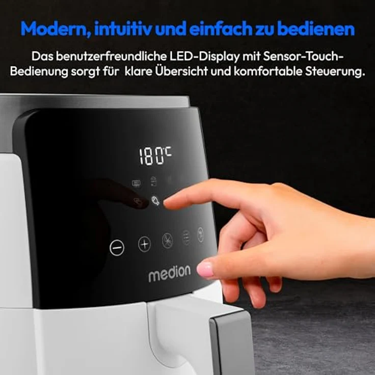 Medion® Heißluftfritteuse P40 L MD 13030, 1500 W, 100 Rezepte in der Life+ App, 4,7 Liter Fassungsvermögen, weiß – Bild 4